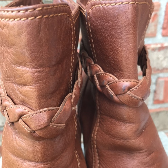 🚨B2G1 JOHNSTON & MURPHY Brown Leather Braid Strap  Wedge Booties - Picture 7 of 11
